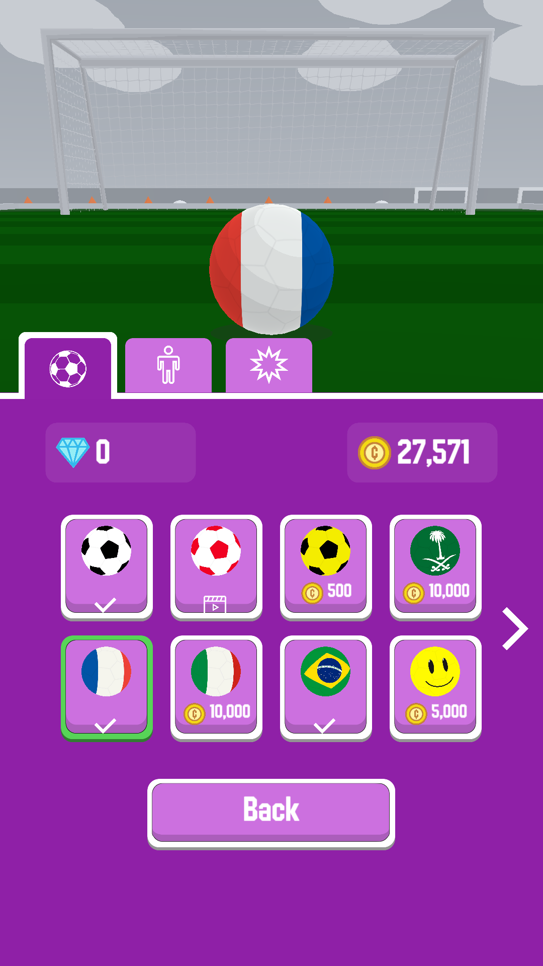 Kicker Swipe — the ball customization screen