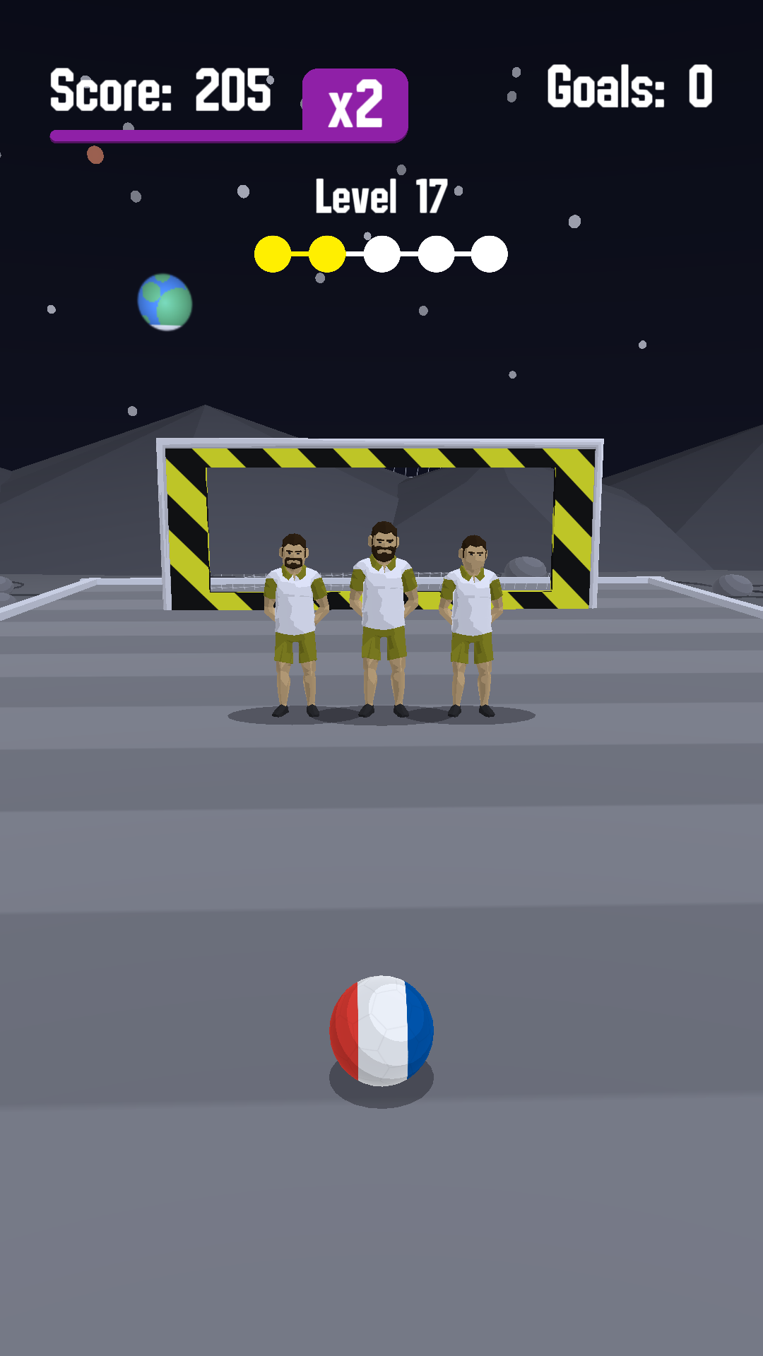 Kicker Swipe — taking a free kick on the moon, Earth in the sky